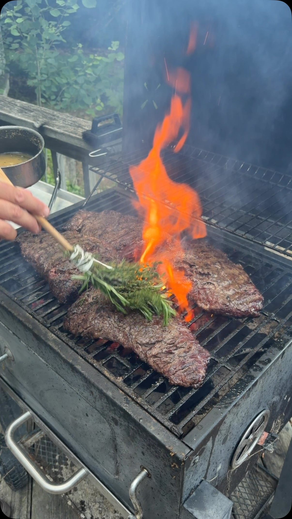 American wagyu deserves the reverse sear treatment. 

Start low and slow to bring it to temperature, then finish it hot and fast. That’s where the crust magic happens. Once that grill is screaming, hit it with the bourbon lacquer and herb brush, then flip. And flip often. Don’t be afraid here. Every time you flip, you’re developing that perfect crust. 

Those little tears and stretches in the muscle fibers? That’s not a mistake. That’s where the caramelization deepens. The bourbon lacquer turns golden as it hits the heat. Keep flipping, keep building that crust layer by layer. It’s all about letting the heat penetrate those coarse muscle fibers and create something incredible. This is the technique that makes it the star of every meal. 

Don’t hesitate, commit to the flip game. Cheers. 

#TeamSRF #thesrfexperience #wagyu #steak #beef