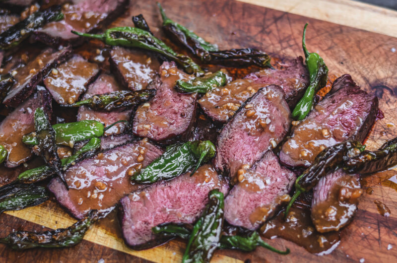 Sliced Top Sirloin with Blistered Shishito Peppers & Soy-Miso Butter